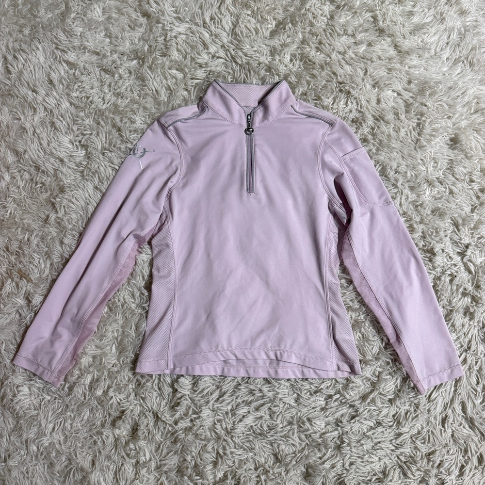 Child’s Large Pink Chestnut Bay Long Sleeve Horseback Riding Sunshirt. Good Cond